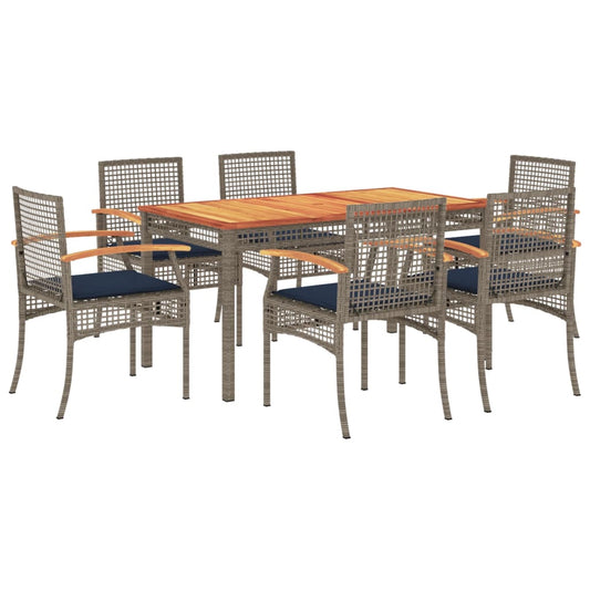 Patio Dining Set Set of 6 Grey PE Rattan Large Removable Covers