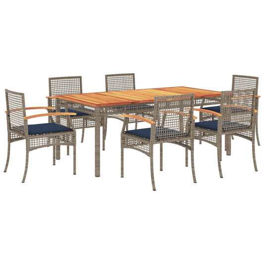 Patio Dining Set Set of 6 Grey PE Rattan Large Removable Covers