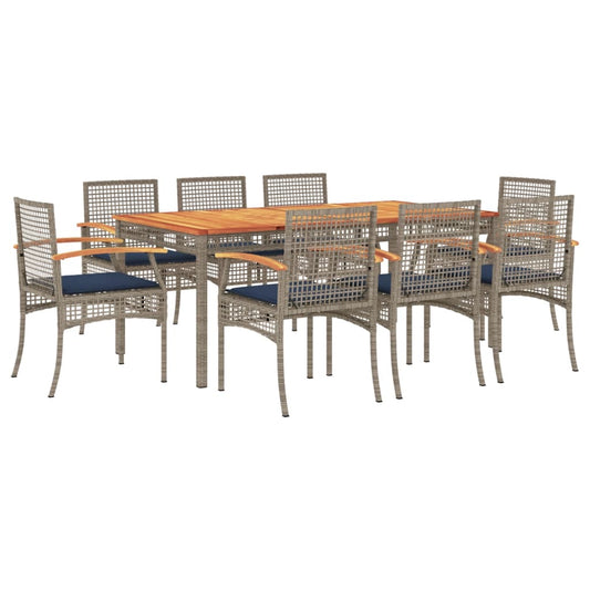 Patio Dining Set Set of 8 Gray PE Rattan 9 Piece Set