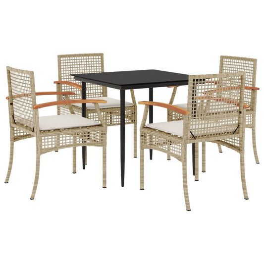 Patio Dining Set Beige PE Rattan Medium Removable Covers