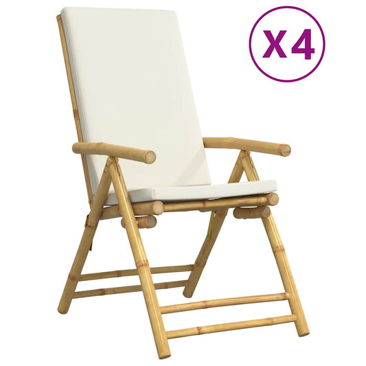 Garden Reclining Chair Set of 4 Cream White Bamboo Four-piece set