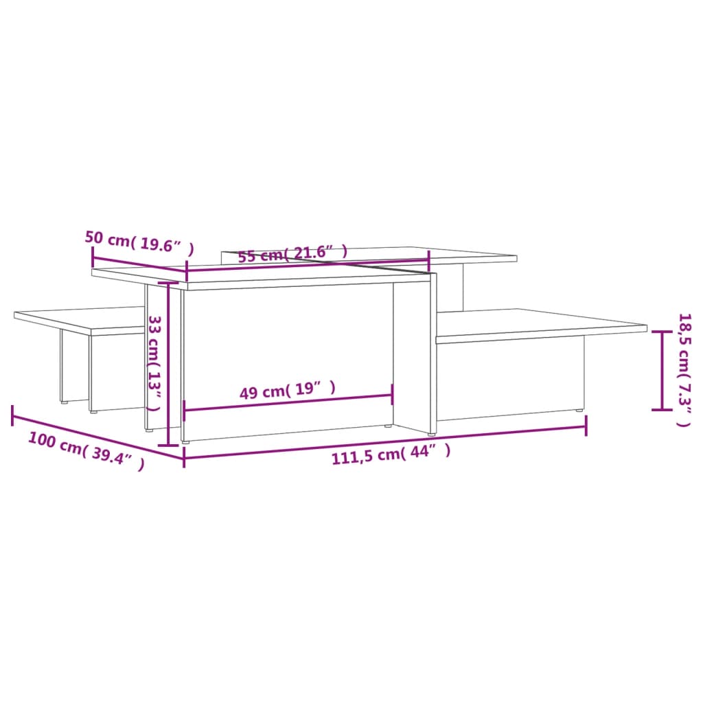 Coffee Table Set of 2 Sonoma Oak and White Engineered Wood Medium