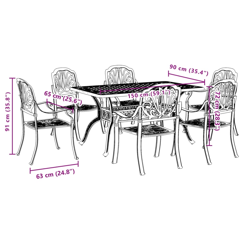 Garden Dining Set White Cast aluminum Medium Seats Many
