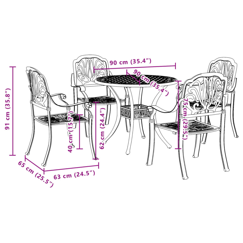 Garden Dining Set White Cast Aluminum Medium Durable