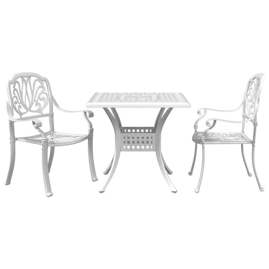 Bistro Set White Cast Aluminum Compact Durable Bistro Set