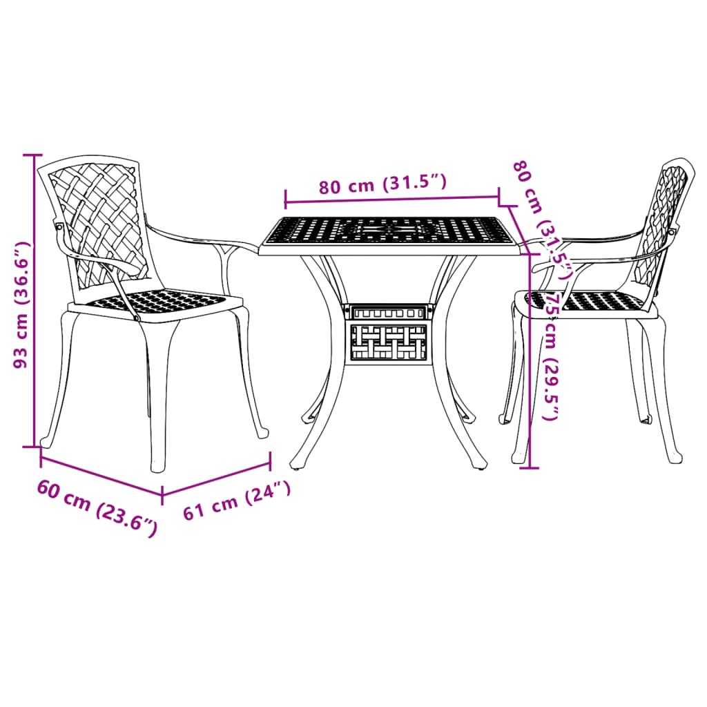 Bistro Set White Cast Aluminum Medium Durable Bistro Set