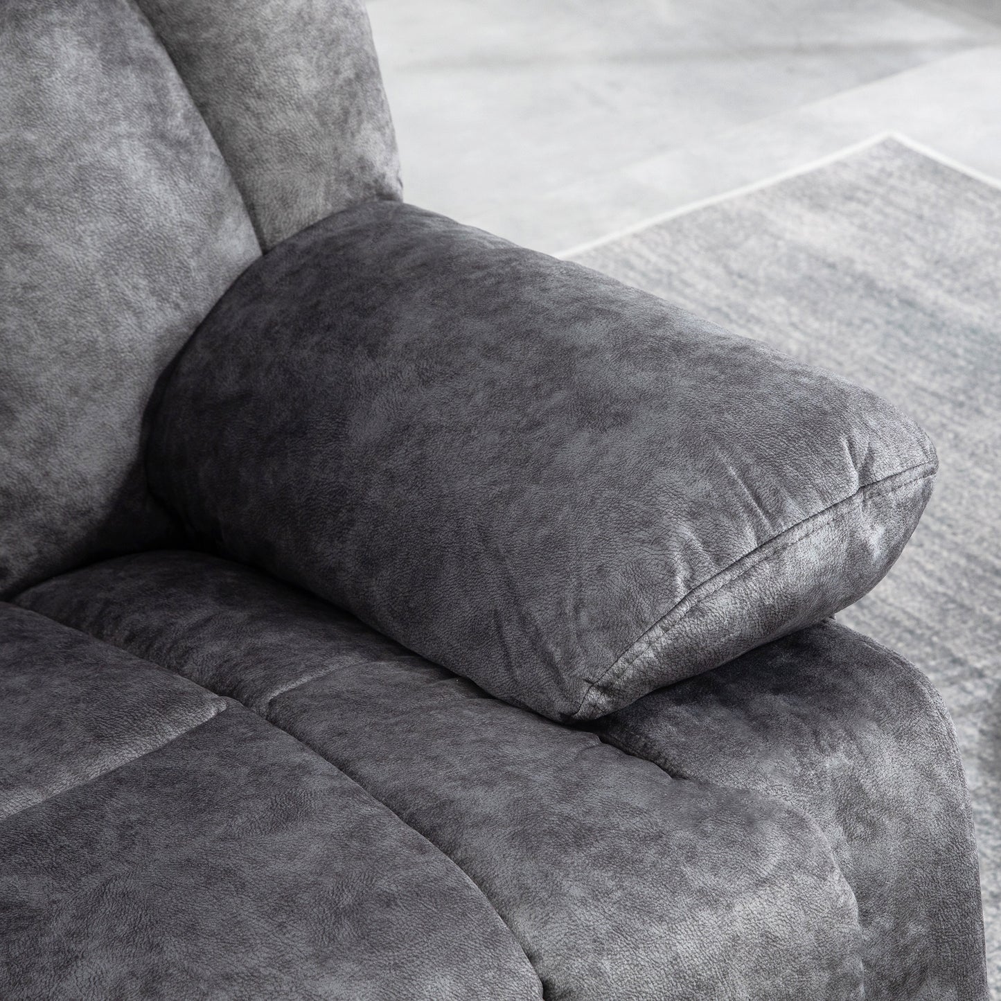 Rocker Recliner Chair with Swivel, Fabric Reclining Chair with Cushion, Rocking Chair with Footrest, Charcoal Gray