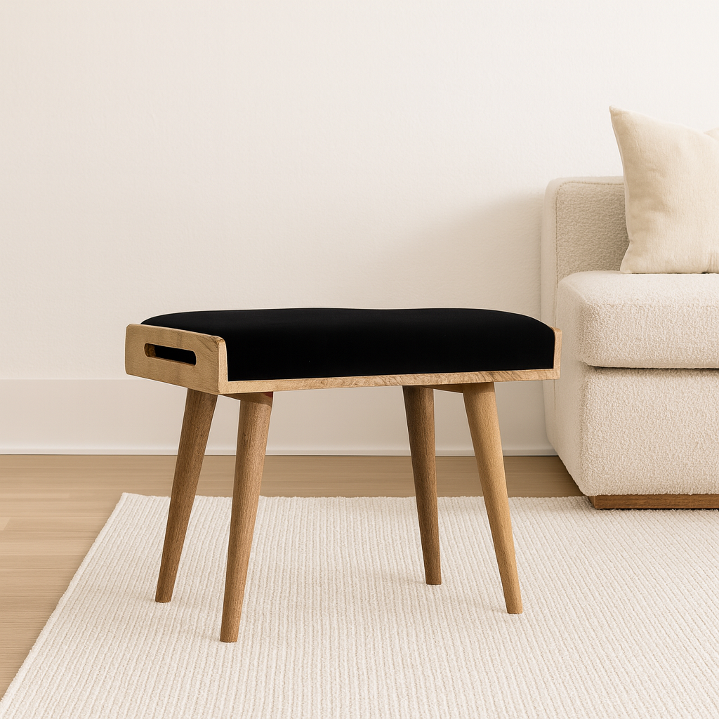 Black Velvet Tray Style Footstool