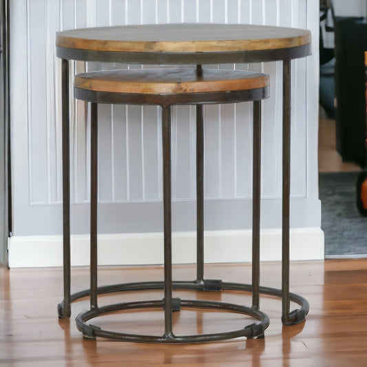 Round Stool Set of 2 with Iron Base