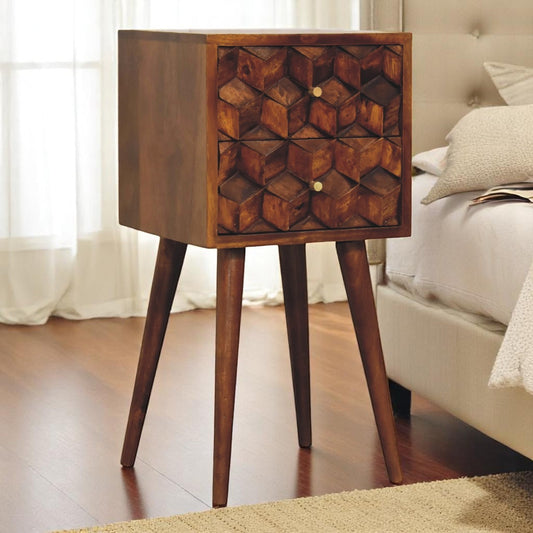 Mini Chestnut Cube 2 Drawer nightstand