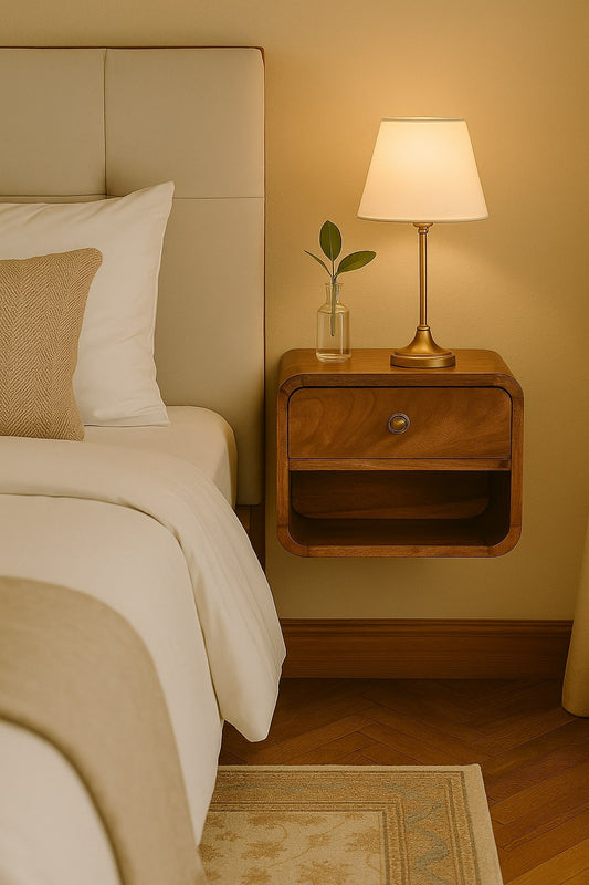 Mini Honey Caramel Wall Mounted Bedside with Open Slot