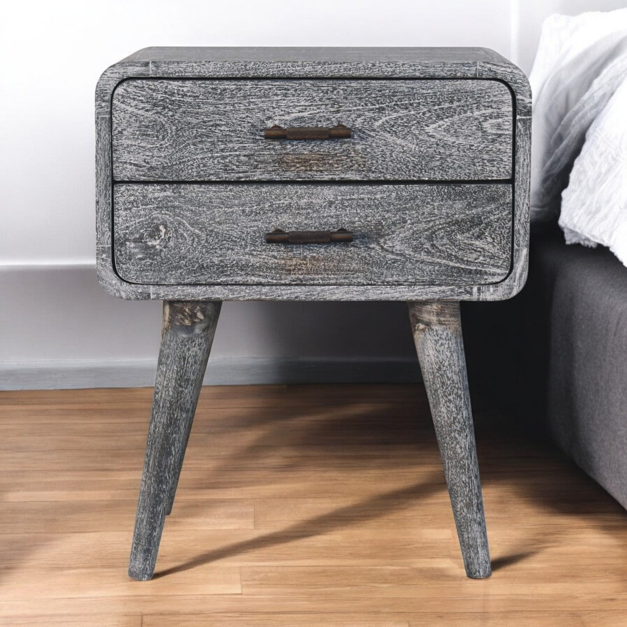 Sandblasted Ash Curved Bedside