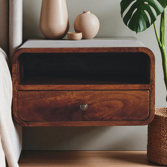 Large Chestnut Curve Upper Slot Floating Bedside