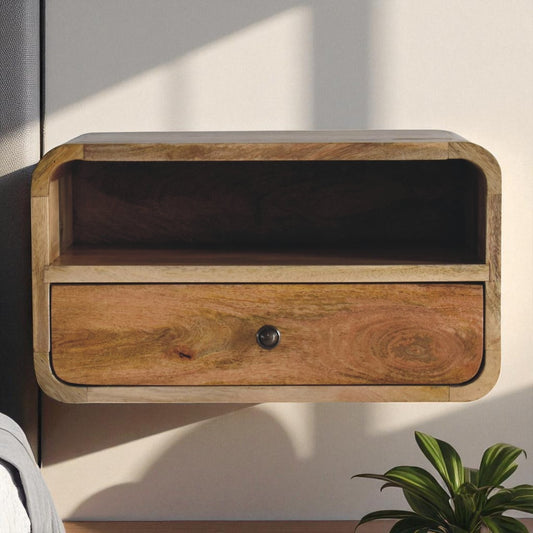 Large Oak-ish Curve Upper Slot Floating Bedside