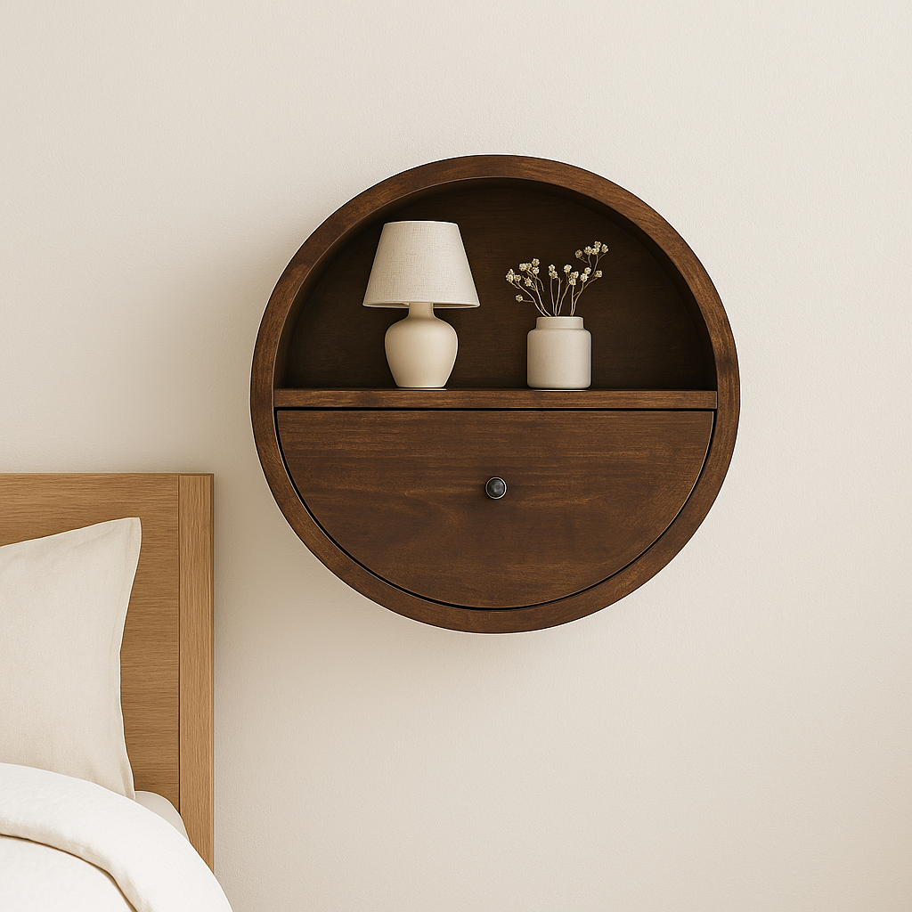 Floating Circle Chestnut Bedside