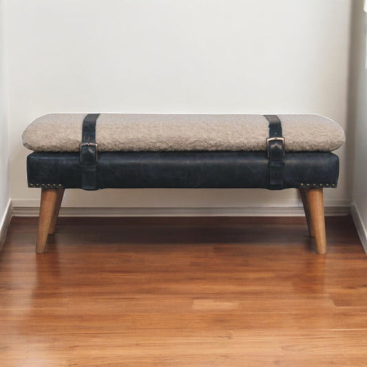 Boucle x Olive Green Leather Bench
