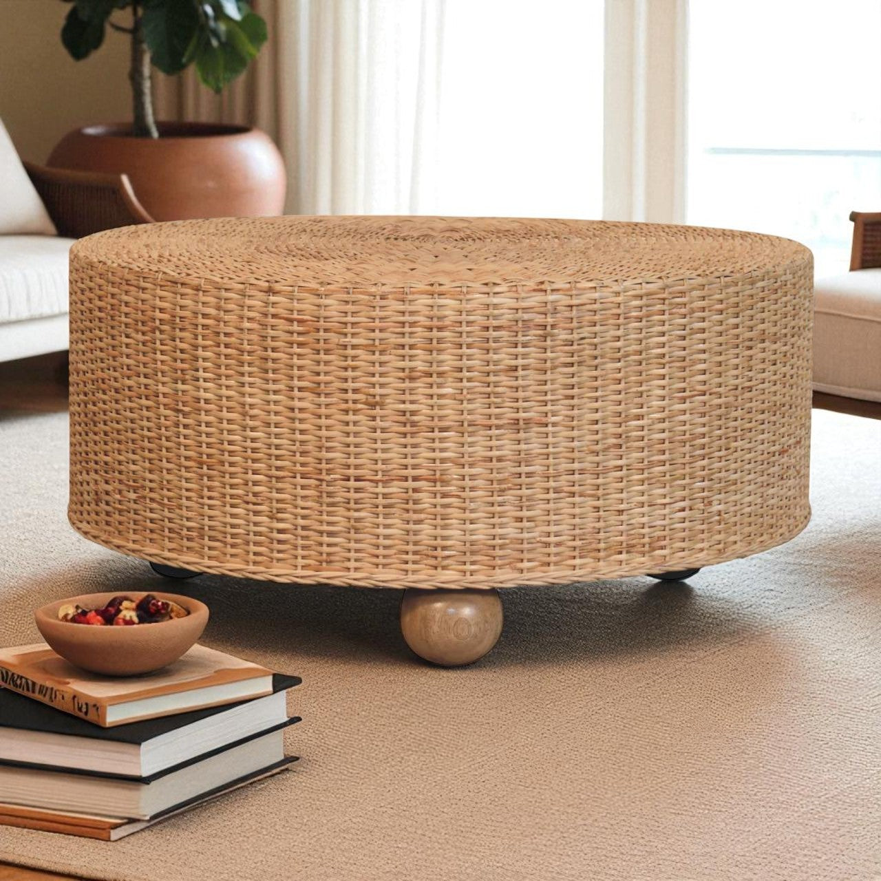 Regency Round Woven Coffee Table with Ball Feet