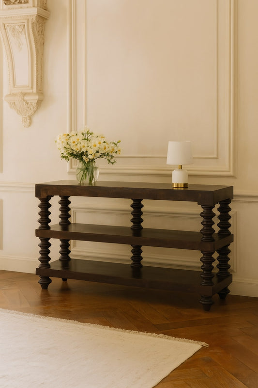 Spindle Shelf Console in Carbon Ash