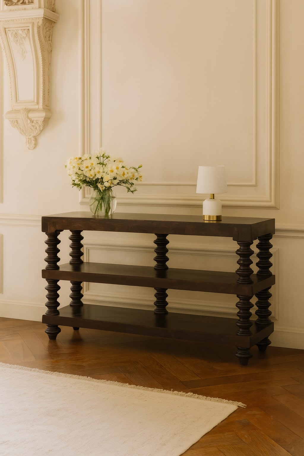 Spindle Shelf Console in Carbon Ash