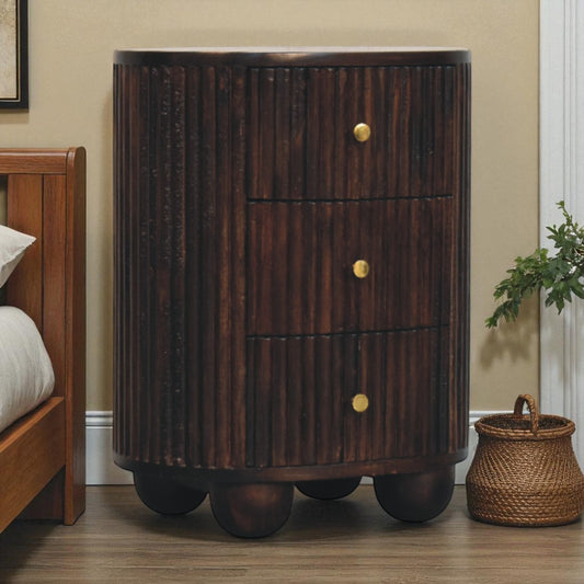 Curved Fluted 3-Drawer Bedside