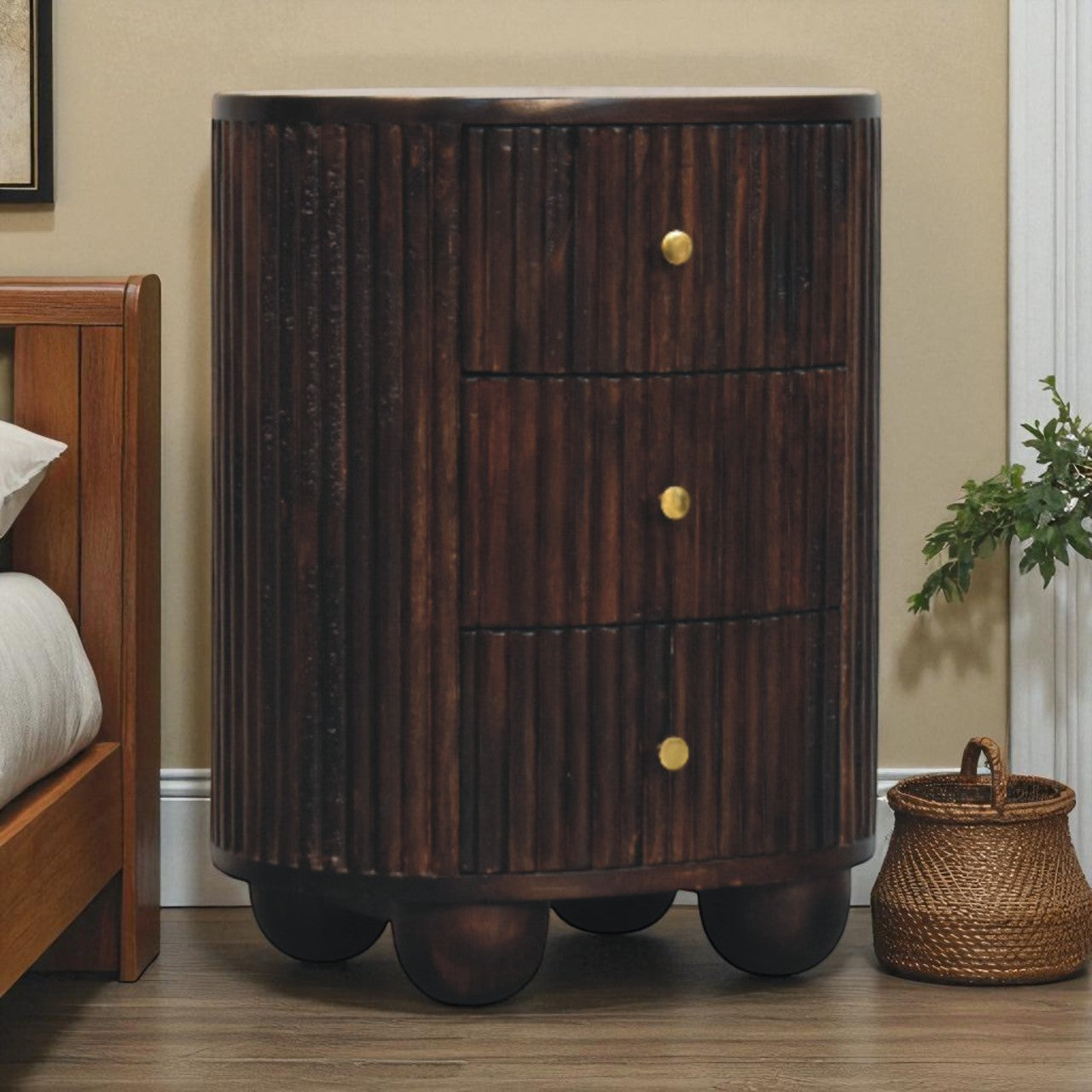 Curved Fluted 3-Drawer Bedside