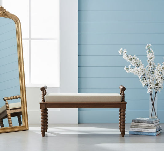 Amber Oak Mud Linen Bench