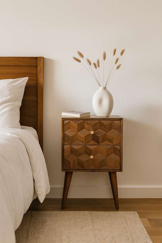 Chestnut Cube Carved nightstand