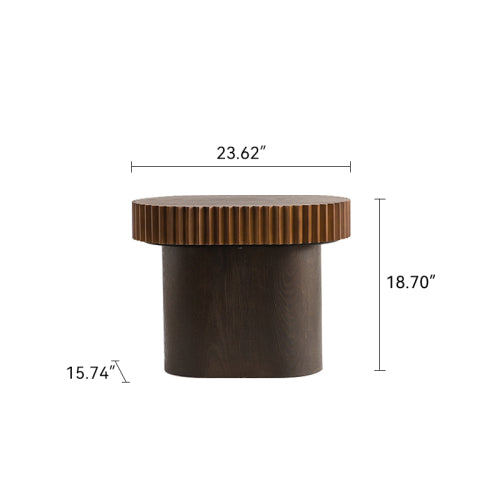 Handcraft Round Nesting Coffee Table Set Of 2, - Chic Wave Stripe Edge, Modern Stylish Wooden Circle Fluted Center Table For Living Room