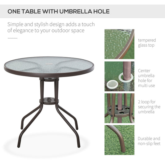 6-Piece Patio Dining Set With Umbrella, Folding Chairs & Glass Table, Beige - Outdoor Meal Setup
