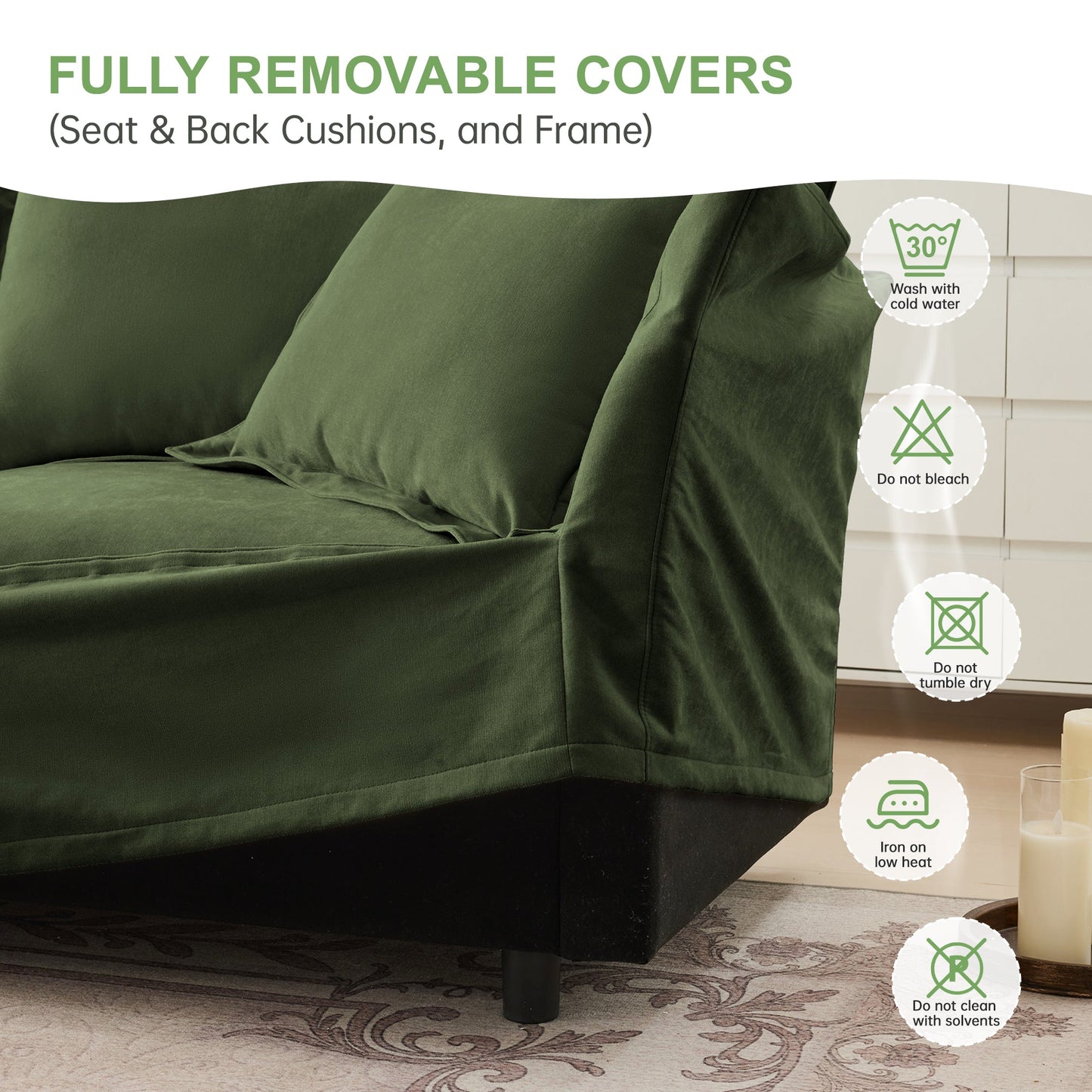 Chenille 3-Seater Slipcovered Sofa with 3 Ottomans