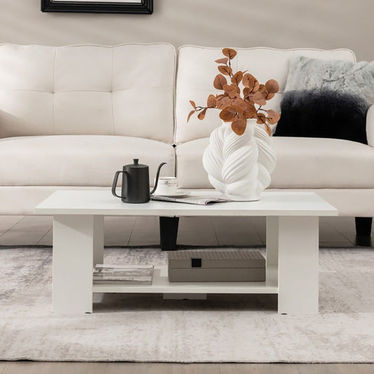 Large 41 Inch 2-tier Wooden Modern Coffee Table With Storage Shelf