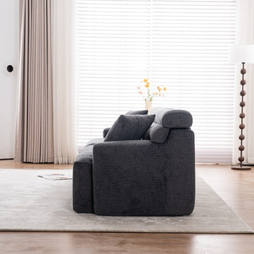 LY-029 GRAY COMPRESSION SOFA 4-seater Combined Sofa, Wood Grain Chenille Fabric, Full Sponge Compression Sofa,combined Sofa With 2 Pillows For Living Home Furniture Apartment