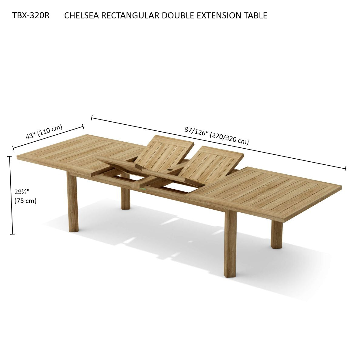 CHELSEA RECTANGULAR DOUBLE EXTENSION TABLE