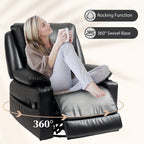 Recliner Massage Armchair with Heat Oversized Swivel Rocker with Footrest Remote and Side Pockets Black