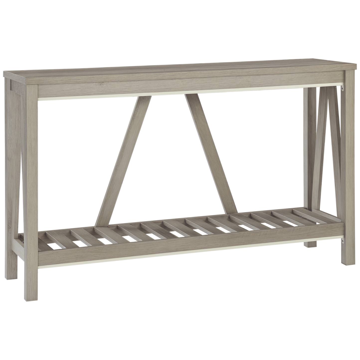 Console Table, Farmhouse Entryway Table with Storage Slatted Shelf, Rustic Sofa Table with Anti-Tipper for Living Room, Hallway, Gray