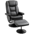 PU Leather Recliner Chair with Ottoman, Swivel Recliner and Ottoman with Round Wrapped Base for Living Room, Black