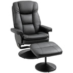 PU Leather Recliner Chair with Ottoman, Swivel Recliner and Ottoman with Round Wrapped Base for Living Room, Black