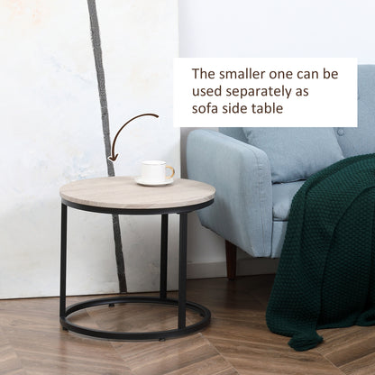 Round Nesting Tables Set of 2, Stacking Coffee Table Set with Metal Frame for Living Room, Grey