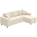 Corner Sofa with Reversible Chaise Lounge, Corduroy L-Shaped Sectional Sofa with Pocket Spring, Cream White