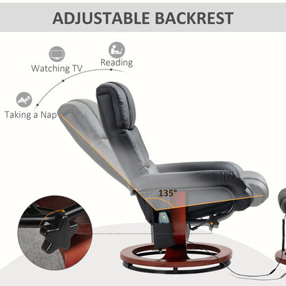 Recliner Chair with Ottoman, Electric Faux Leather Recliner with 10 Vibration Points and 5 Massage Mode, Reclining Chair with Swivel Wood Base, Remote Control and Side Pocket, Black