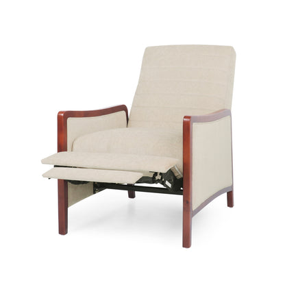 Mid Century Modern Fabric Channel   Wood Pushback Recliner