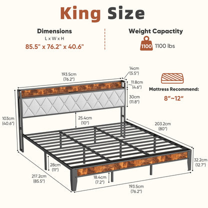 Soft-padded Headboard With Storage, Charging Port, Iron Frame Bed