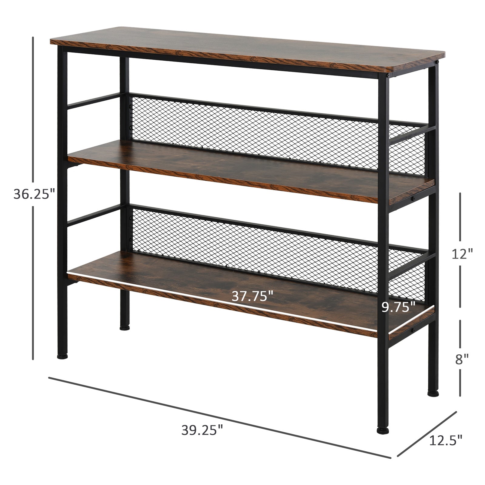 3-Tier Console Table Industrial Style Storage Shelf with a Robust Multi-Functional Design & Adjustable Feet