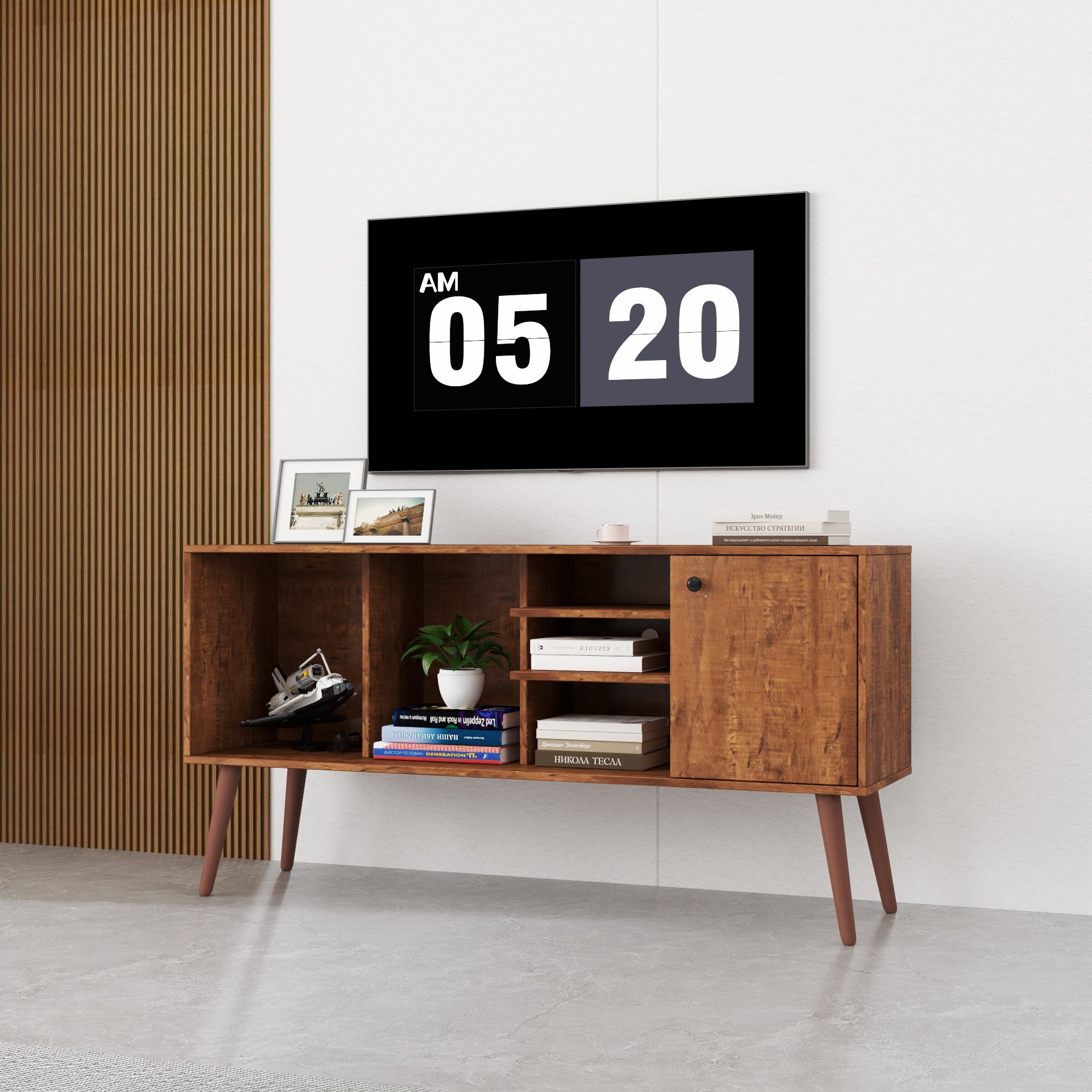 TV Stand Use In Living Room Furniture With 1 Storage And 3 Shelves Cabinet