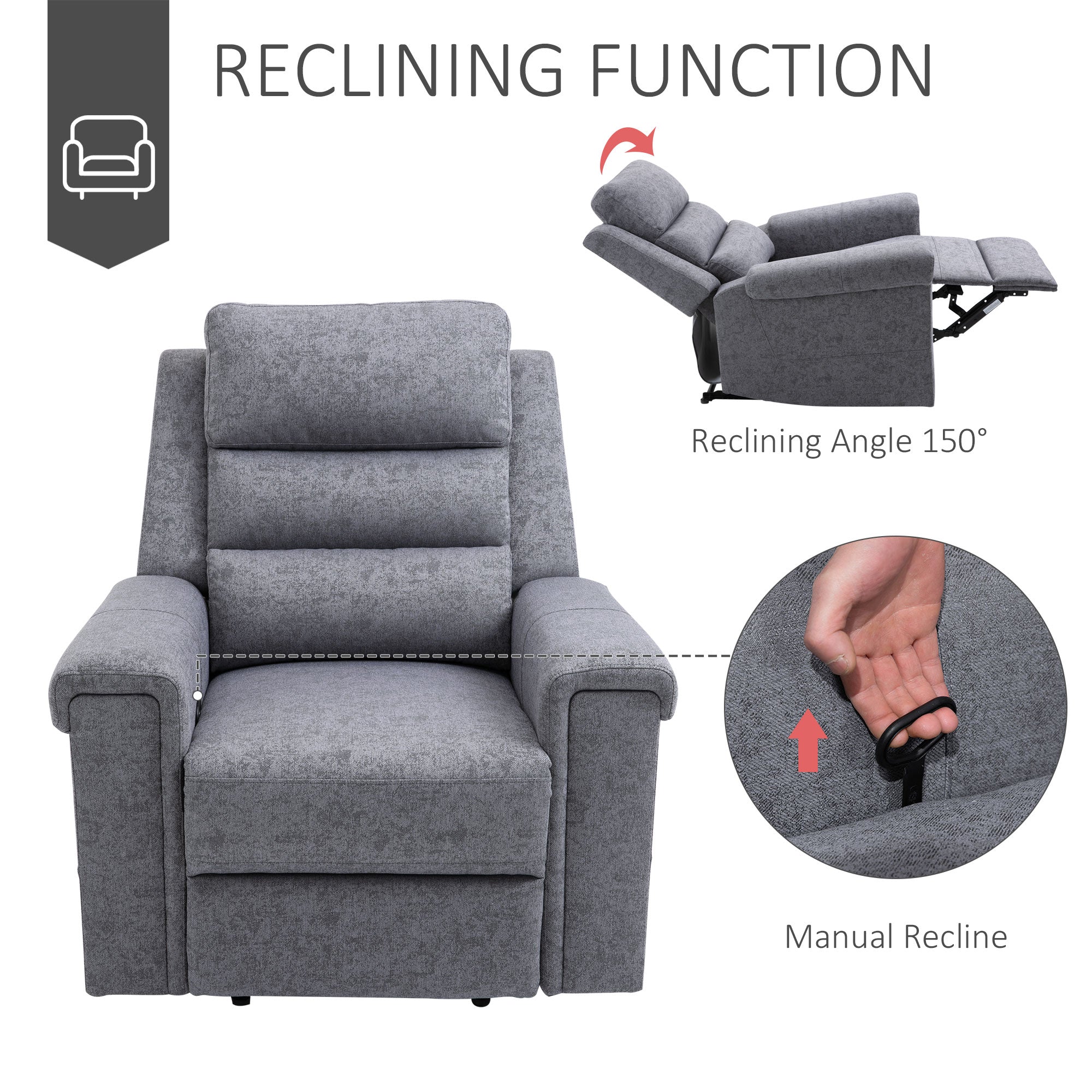 Modern Recliner Chair Single Sofa Home Theater Seating with Overstuffed Armrest and Back