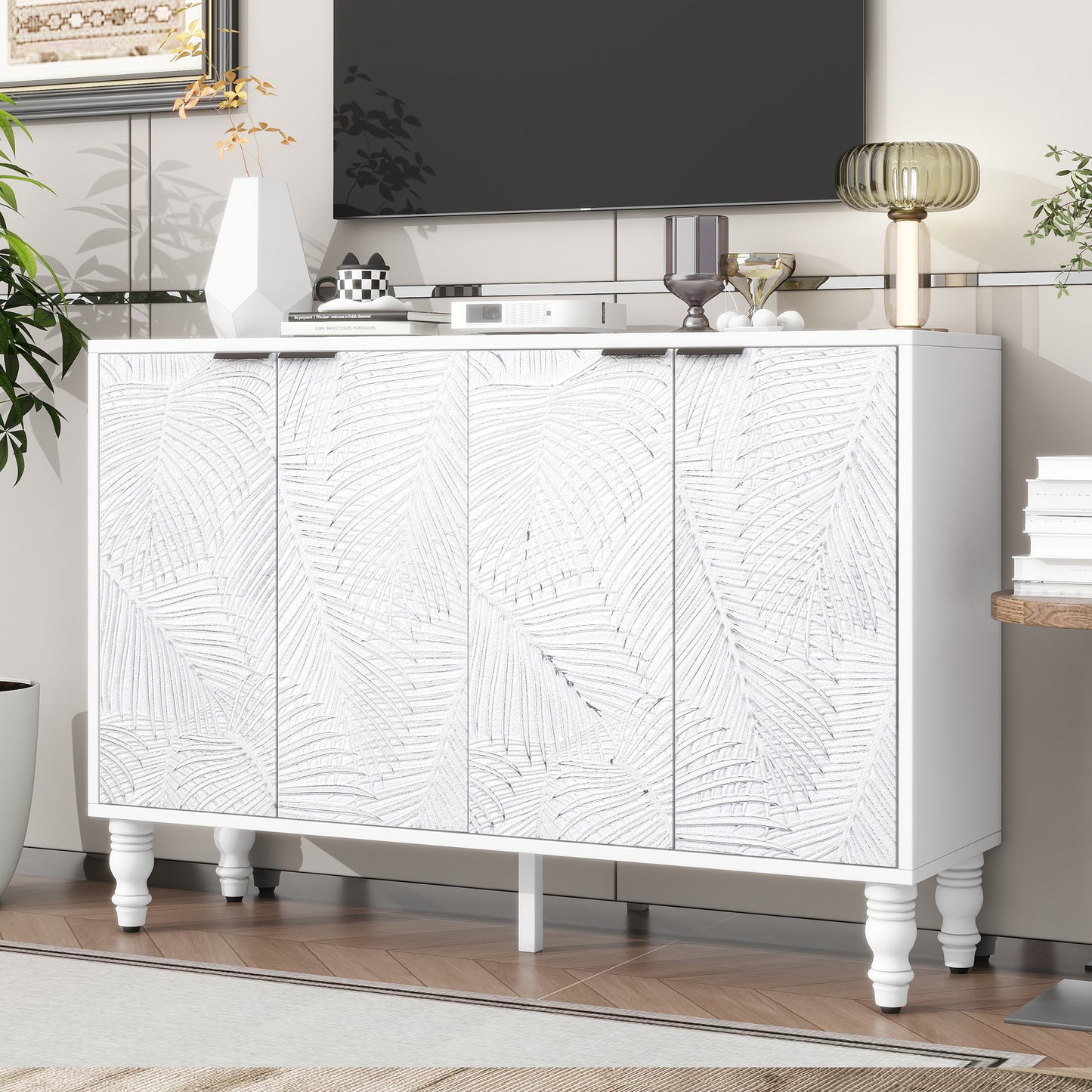 VIBE HAUS 47.2'' Modern TV Stand, Entertainment Center Media Console With 2 Spacious Storage Space, Solid Wood Legs And Anti-tip Device For Living Room, Up To 43''