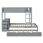 Twin-Over-Twin Bunk Bed With Twin Size Trundle, Storage And Desk, Gray