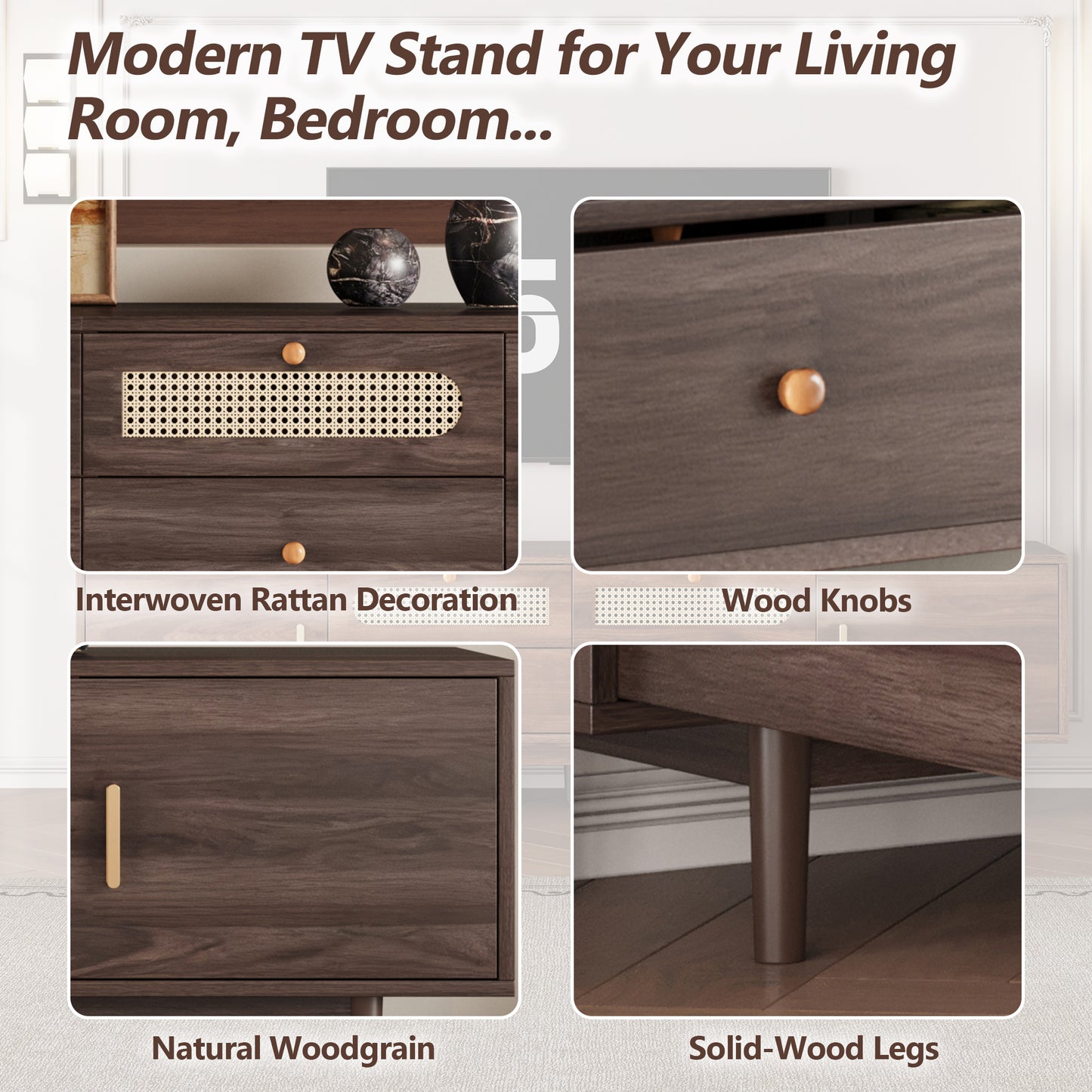 76 TV Stand With Drawers For Living Room Bedroom, Modern Chic Entertainment Center For TVs Up To 85 Inches, Entertainment Center With Storage