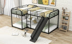 Full And Twin Size L-Shaped Bunk Bed With Slide And Short Ladder, Black