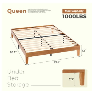 Solid Wood Bed Frame, Supported By Wooden Strips, Noise-free Design, No Need For Spring Box